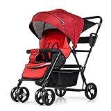 (Newox) 二人乗りベビーカー ベビーカー 2人乗り 双子ベビーカー リクライニング機能付き 5歳まで利用可能 (Red)
