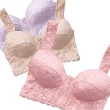 【前ファスナーレースブラ3色セット】ノンワイヤー ブラ 前開きブラジャー レディースインナー 女性用下着 マタニティウェア (L)
