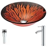 Forteシリーズdeco-glass容器シンクであるレッドとブラックとでFann蛇口クローム
