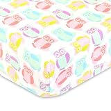 Cuddly Cubs Microfiber Fitted Crib Sheet - Colorful Owls - Soft Nursery Bedding for Boys and Girls -
