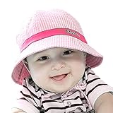アップルスノー(applesnow) 赤ちゃんを日差しから守る ベビー 用 つば 付き ハット ボーダー 男女 兼用 帽子 男の子 女の子 (ピンク)