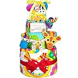 出産祝いに大人気！おむつケーキ Sassy（サッシー） 豪華3段7点ジッター・バグ/バスタオルセット//赤ちゃんの内祝い・誕生日プレゼント ダイパーケーキ (パンパースS40枚 （出産祝い用に）)