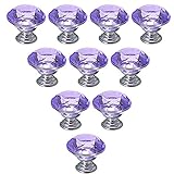 YIFAN　つまみ　引き出し取っ手　ハンドル　タンス　キッチンキャビネット　食器棚　引き出し　取っ手　ドアノブ　ネジ付き　クリスタル　ダイヤモンド型　30mm　10個セット (パープル)