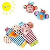 Sue's 4PCS Baby Wrists Rattle and Foot Finders Socks Set Infant Developmental Soft Animal Toy Gift -