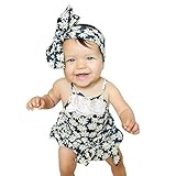 Domybestベビー ロンパース 女の子 ベビー服 ロンパース+ヘアバンド　可愛い　赤ちゃん ボディスーツ カバーオール　連体服 ジャンプスーツ カジュアル　花柄　夏　新生児　赤ちゃん　出産祝い　普