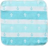 エムール ガーゼハンカチ 23×23cm イカリボーダー柄 4重織 日本製 アクアブルー