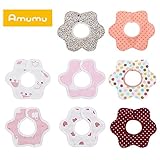 Amumu スタイ 女の子 ３６０℃回転 ８枚セット よだれかけ ビブ６層ガーゼ（４枚）２層タイプ（４枚） 綿100% フラワーシェイプ ベビー