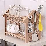 WENZHE キッチン収納りキッチンラック収納棚キッチンラックワゴンドレイン食器棚プレートドリルプレートストレージ水トレイ付き多機能、2色、50.8 * 24.5 * 38.3cm ( 色 : ブラウ