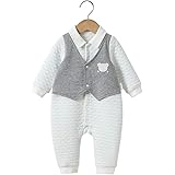 ベビー服 カバーオール前開きロンパース春秋子供服男の子部屋着キッズ出産祝いフェイクレイヤード紳士