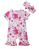 新生児の女の子の花の半袖フリルのボディスーツの夏の洋服 (12-18M, A)