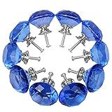 ガラス クリスタル 引き出しノブ ダイヤモンド形 引き出し取っ手 ドア取っ手 つまみ 食器棚 ハンドル ネジ付き 10個セット (40mm, ブルー)