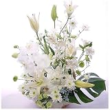 白い花 達と カサブランカ アレンジ お彼岸の花 お盆の花 一周忌 三回忌の花 弔事 四十九日 一周忌 法事 法要 仏事の花 (悲しみ)