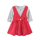 Ochine　春　韓国風　子供服　ストライプTシャツ＆サスペンダースカート　吊りスカート　カジュアル　学院風　プリンセス風 0-4歳設定