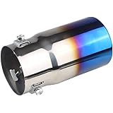 ADPOW 汎用 マフラーカッター チタン焼き風 真円型 ストレート式 口径76MM 取付直径40-55MM 取付ボルトネジ シングル 簡単取付 後付け 重厚感有り エアロパーツ 排気量2.0-3.0Lの車に対応