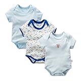Zetoon ベビー服 半袖 カバーオール 男の子 女の子 ジュニア インナーシャツ ロンパース 半袖インナー 3枚セット 男児 女児 丸首 子供肌着 新生児 出産祝い 0-12ヶ月 (ボーイズ, 7