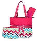 Pink Multicolor Chevron Quilted Diaper Bag with Changing Pad and Accessory Case - 3 Piece by NGIL [並