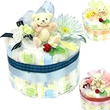 可愛い『くまさんリボン』 （男の子：青、女の子：赤）１段オムツケーキ