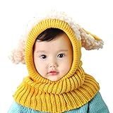 Elonglin 可愛い 赤ちゃん 帽子 うさぎ 耳 ワンちゃんに大変身 ニット帽 ベビー帽子 マフラー セット キッズ 防風 防寒 ギフト 5色 肩＆耳まであたたか イエロー