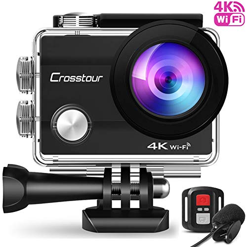 【新型】Crosstour アクションカメラ 4K高画質2000万画素 水中カメラ 外部マイク リモコン付き WiFi搭載 手ブレ補正 タイムラプス ループ録画 防水 防塵 耐衝撃 2インチ液晶画面 HDMI出力 170度広角 SONY製CMOSセンサー 1050mAh大容量バッテリー2個付 豊富なアクセサリー 日本語メニュー 日本語説明書 【メーカー１年保証】