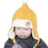 yougheny 可愛いベルベットキャップ ミミ保護　厚手　ロゴ 赤ちゃん帽子 新生児 子供 防寒帽子 秋冬 女の子 男の子 オシャレ 誕生日 出産祝い (黄)