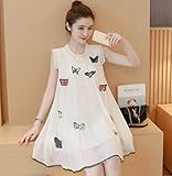 ルル屋　マタニティ 春 夏 フェミニン 蝶柄 シフォンワンピース チュニック M L XL ホワイト 白 フラワー ☆ 大きいサイズ ☆ 《オリジナルハンカチセット♪》 マタニティウェア ワンピース 