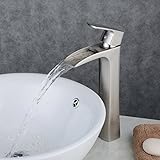 Beelee BL210D-HN Single Handle Lead-Free Brass Waterfall Tall Lavatory Vessel Faucet, Brushed Nickel