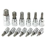 Sndy 13pcs 改ざん防止トルクススタービットソケットセット 1/4 3/8 1/2 インチドライブケース