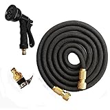 Wisamic 5-15m 伸縮ホース　マジックホース 改良型　超強化素材 二層構造ゴム　散水　金属製ノズル ８パターン　ガーデニング 花園 洗車 掃除用