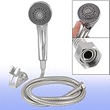 uxcell　シャワーヘッド wフレキシブルホース　プラスチック製シルバートーン　1.4M フレックスパイプ