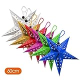 A-SZCXTOP クリスマスツリーの装飾 五芒星 7個セット　マルチカラー　クリスマスギフト　天井装飾　レーザー用紙製　五芒星型ランプシェード　装飾用スリング　三サイズを選び