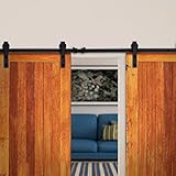 Good Life 12 ft slidingバーンドアハードウェアトラックシステムキットダブル木製ドアスライド式内部DIY壁マウントガイドセットダークコーヒーアンティークスタイルhmi067