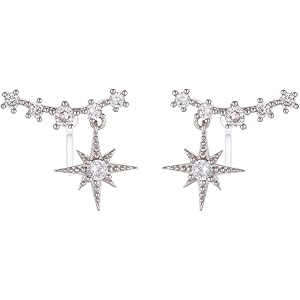 ONNFMH イヤリング ゴージャス 星 CZ ノンアレルギー ノンホールピアス(シルバー)