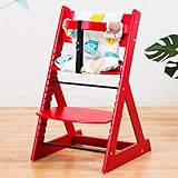 【人気ベビーチェア 笑顔のマジカルチェアー＋専用クッション (お得2点セット)】 木製椅子 安心強度の三角形ベース 高さ調節可能 ふかふかクッションセット (チェア：レッド色 クッション：アニマルブル