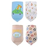 エルフ ベビー (Fairy Baby) 柔らかい 赤ちゃん用 よだれかけ コットン バンダナスタイル 三角ビブ 4枚組 キリンと野球