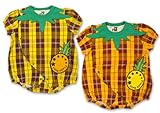 (フルーツファーム)FRUITS FARM パイナップル園 シリーズ チェック柄 アップリケ 半袖ロンパース 80cm 本体オレンジ