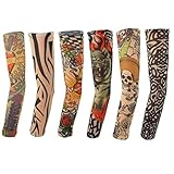 chrikathy 6pcs Fake Temporary Tattoo Sleevesナイロン伸縮性日焼け止めスリーブデザインクールボディアートアームストッキングアクセサリーメンズレディース