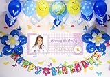 A026 BLUE風船SET■お誕生日を飾りましょ♪　【 写真+名前入り 横断幕♪誕生日バナー】 / 誕生日横断幕　パーティー装飾用品　★横断幕＋バルーン装飾SET★　...