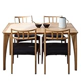 オーク材天然木ダイニングコンパクト5点(チェアカバー付) チェア背タテ3本タイプ ナチュラル(カバーブラック)