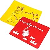 ノンスリップシリコーンプレースマット＆プレースマット＆テーブルマット＆ベビー、キッズや子供（赤と黄色）のために食事マット、2本セット