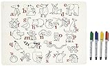 modern-twist Kids Mark-Mat Silicone Coloring Placemat with 4 Dry-Erase Markers, Alphabet Animals