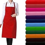 FUT(エフュ ト) 男女兼用人気料理エプロン　首かけ格好いいカフェエプロン　撥水加工おしゃれ仕事エプロン　　レッドベーシックタイプ1枚入れ