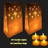 50-set Candleバッグ、ACELIST Flame Resistant発光体紙バッグ、ウェディング、披露宴、パーティー、イベント装飾 Bag+Light