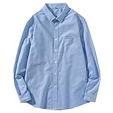 Gaosa メンズ ファッション 長袖 無地 カジュアル ワイシャツ 襟付き おしゃれ 大きいサイズ (L, ブルー)