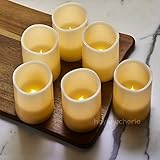 Hayley Cherie - Real Wax Flameless Candles with Timer (Set of 6) - Ivory LED Candles 3" wide x 4" ta