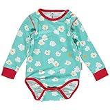 Maxomorra マクソモーラ オーガニックコットン ボディスーツ 長袖 北欧 スェーデン ロンパース 60 70 80(12-18m (12-18か月) ポップコーン（赤いふちどり）)