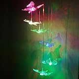 カラーChangingバタフライソーラー式ライト風チャイム、マルチカラーLEDソーラーモバイルWind Spinner文字列ライト Butterfly クリア