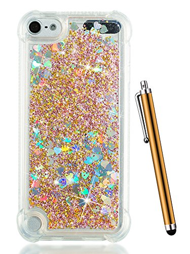 iPod 6 Cases forガールズ女性、iPod touch第6世代ケース、子供caiyunlグリッター液体クリアキュートキラキラ光るキラキラTpuソフト保護カバーデザインfor Apple iPod Touch第5世代+スタイラス girly pink 3d ipods rubber gen 64 gb 32gb best btsの表紙