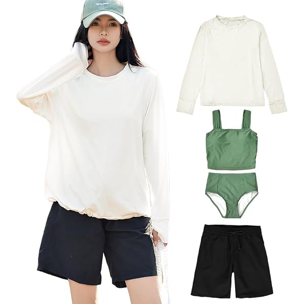 Amazon.co.jp: [リーボック] 水着 4点セット ビキニ Tシャツ ハーフ