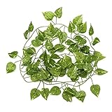 amzmonnsuta　2.3メートルの人工アイビーブドウプラスチックフェイク緑の葉のガーランド家の庭の装飾