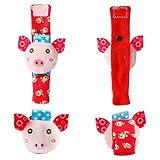 geefia Baby Wrist Rattles and足Finderソックス漫画Rattle、子犬とPiggy玩具、幼児教育開発ソフト動物おもちゃおもちゃセット、ベビーシャワーのギフト幼児用、4個